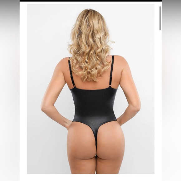 Popilush Shapewear Bodysuit Deep V-Neck Leather Thong - Picture 3 of 4